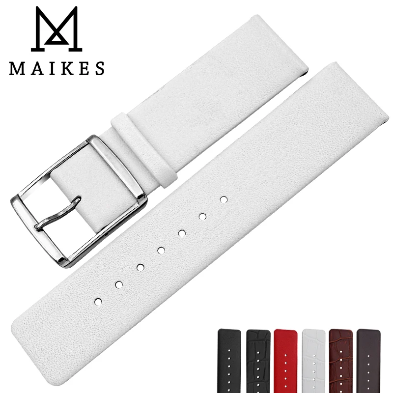 Ремешок для часов MAIKES CK из натуральной кожи мягкий тонкий белый сменный Браслет