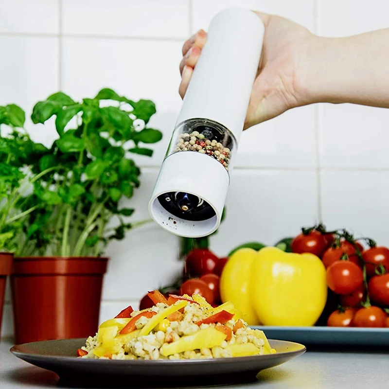 Электрическая мельница для соли и перца сушеных трав специй белого цвета 2