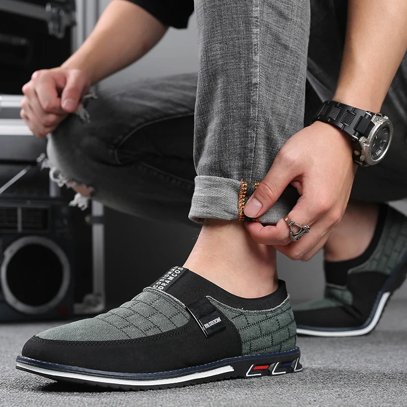 Туфли мужские холщовые повседневные Нескользящие дышащие удобные лоферы