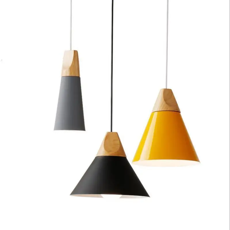Nordic Pendant Light Woden Lamp For Home Lighting Modern Hanging Aluminum Lampshade LED Bulb Kitchen E27 | Лампы и освещение