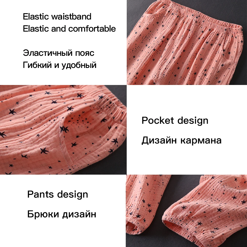 

Women's Cotton Water-washed Pajamas For Women Pyjamas Sleepwear Pijamas Texture Crepe Gauze Long-sleeved Trousers Pajamas V-Neck