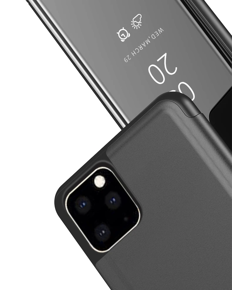 100 шт умный зеркальный чехол Clear View для iPhone 11 Pro Max XS XR X 8 7 6 6S Plus, кожаный флип-чехол с подставкой, защитный чехол