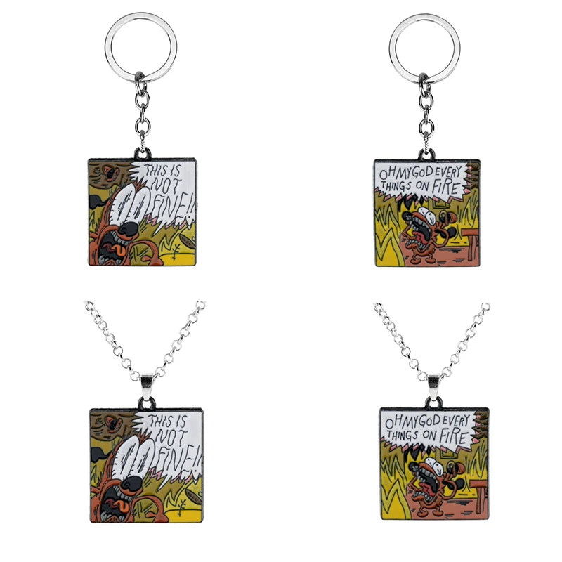 

Anime Cartoon This Is Not Fine Everything On Fire Metal Enamel Pendant Keychain Keyrings For Kids Children Women/Men Gift