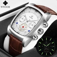 wwoor 2022 new top brand luxury fashion men watches black leather sport square big quartz watch for men chronograph montre homme