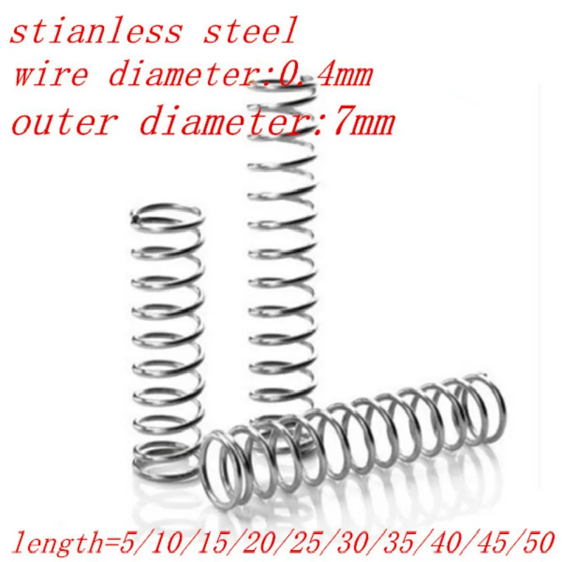 

10pcs wire 0.4mm outer diameter 7mm Stainless Steel Small spot compression spring. length 5/10/15/20/25/30/35/40/45/50