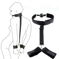 female hands neck connecting bondage restraints mouth gag collar fetish bondage sex toys for women erotic cosplay wrist cuffs