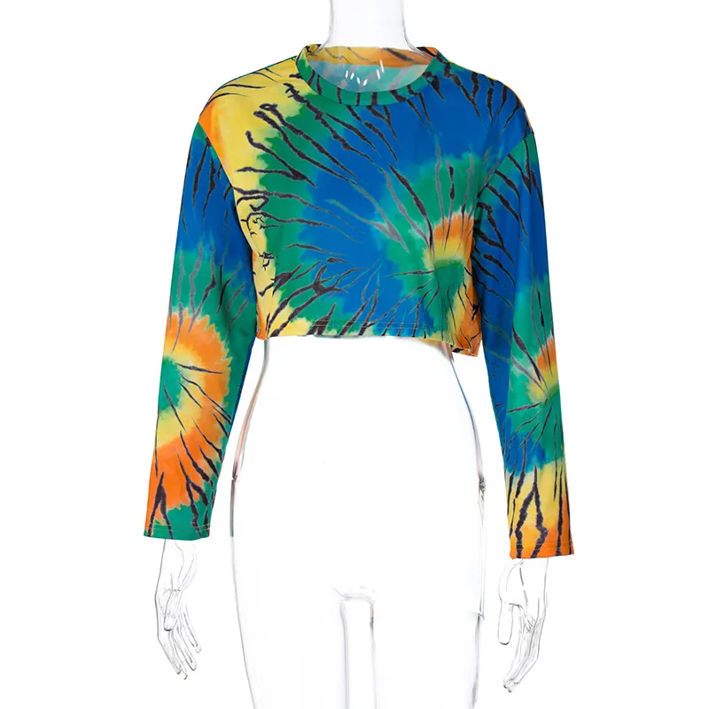 

Spring And Autumn New Fashion Slim Top Print Long Sleeve Round Neck Pullover Navel Sexy Slim Tight T-shirt