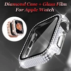 Чехол + закаленное стекло для Apple Watch 44 мм 38 мм 40 мм 42 мм, чехол-бампер Rhinstone для iWatch Series 6 SE 5 4 3 2, чехол из поликарбоната
