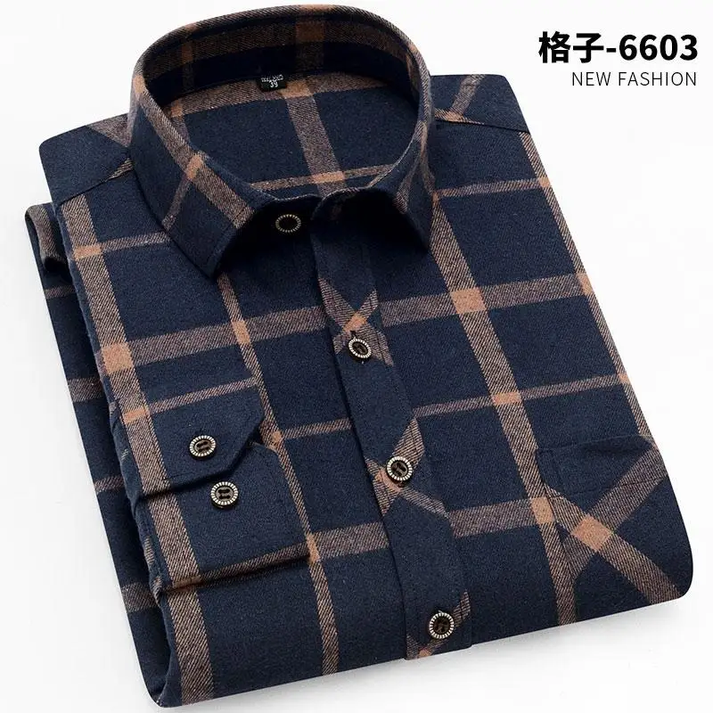 100% Cotton Flannel Men's Plaid Shirt Slim Fit Spring Autumn Male Brand Casual Long Sleeved Shirts Soft Comfortable 4XL
