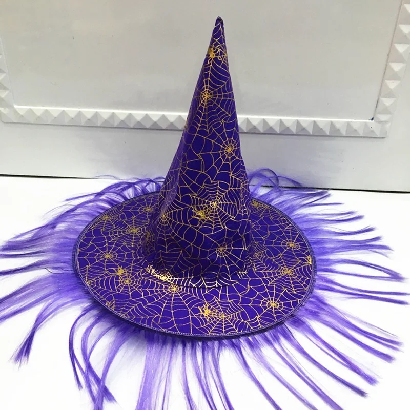 

10pack Halloween Party Masquerade Dress Up Wizard Witch Pumpkin Wig Tassel Hat Men and Women Black Gold Cosplay Costume