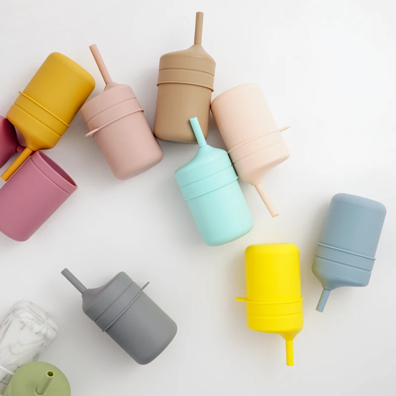 

New Color Compact Baby Sippy Cup Leak-proof Silicone Drinking Cup Children's Light Travel Cup Customizable Logo Baby Shower Gift