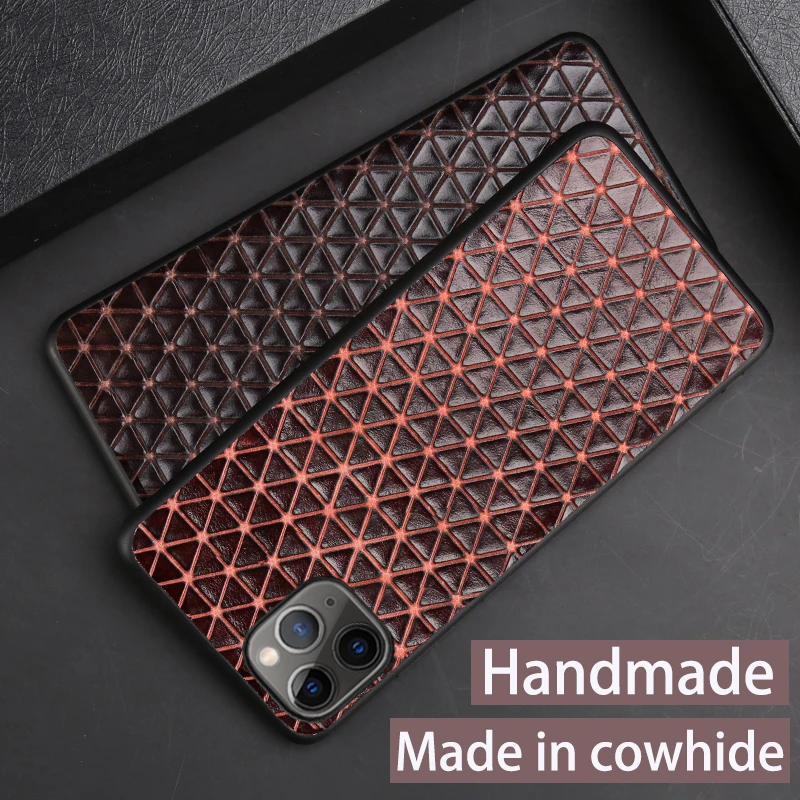 

Genuine Leather Phone Case For iPhone 11 Pro Case For Apple X XS Max XR 9 8 7 6 6S Plus SE 2020 Cowhide Triangle Business Cover