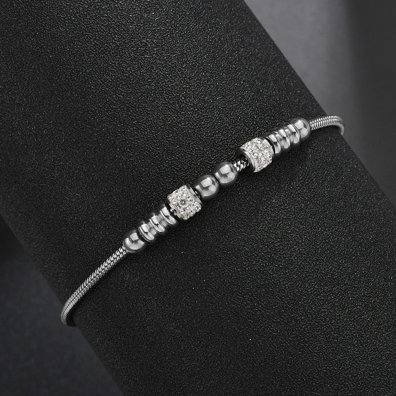 UZone Equisite Кубический Цирконий Шарм браслет из нержавеющей стали бусины