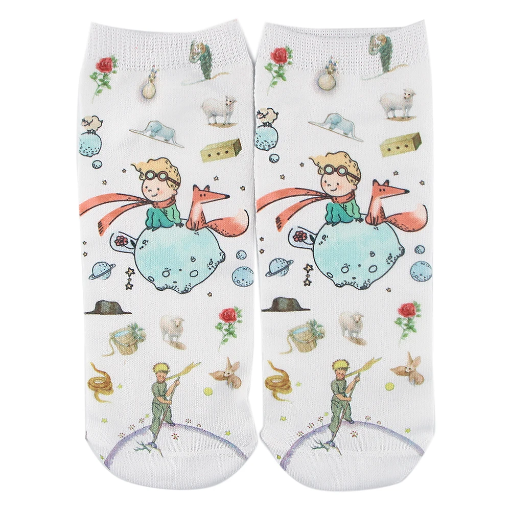 P5911 1 пара мультфильмы искусство принц и носки с узором в виде лисы для женщин