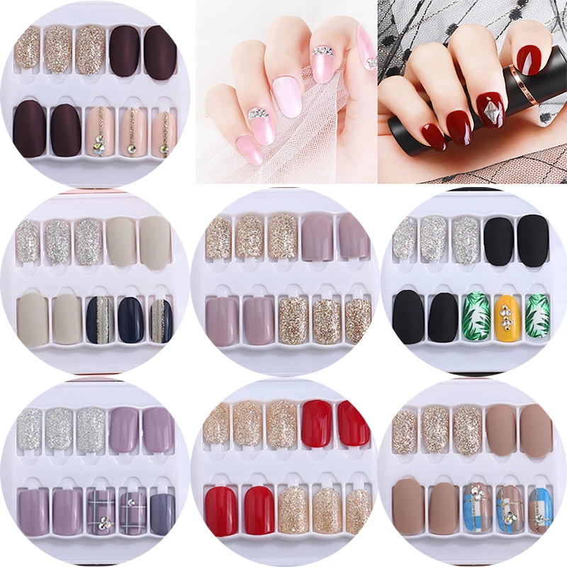 

30PCS Short False Nails Set with Design Artificial Fake Nails Press On Nail Tips Decoration for Manicure False Nails Kit