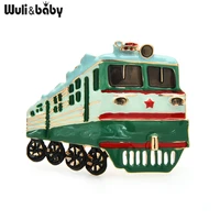wulibaby green enamel train brooches for women party casual office brooch pins gifts