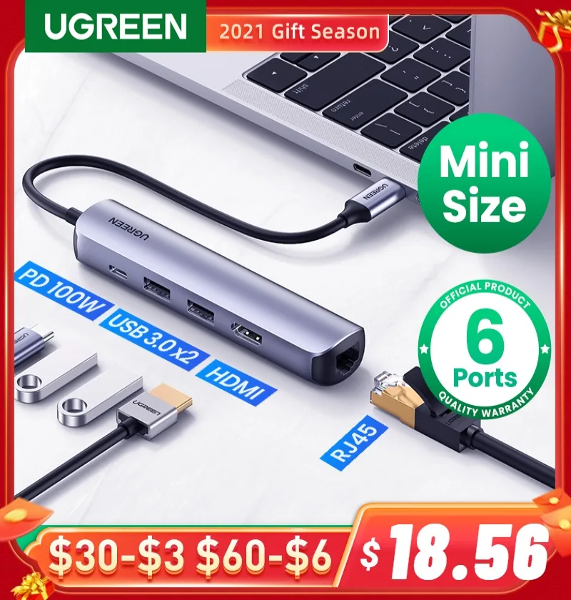 USB-концентратор UGREEN компактный USB Type-C 3 1-4K HDMI RJ45 PD 0 док-станция для MacBook Air Pro 2020 |