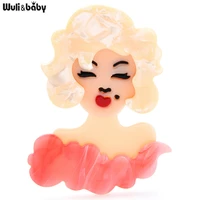 wulibaby acrylic brooch pins beauty lady marilyn monroe brooches 2 colors 2021 winter coat sweater jewelry pins gift