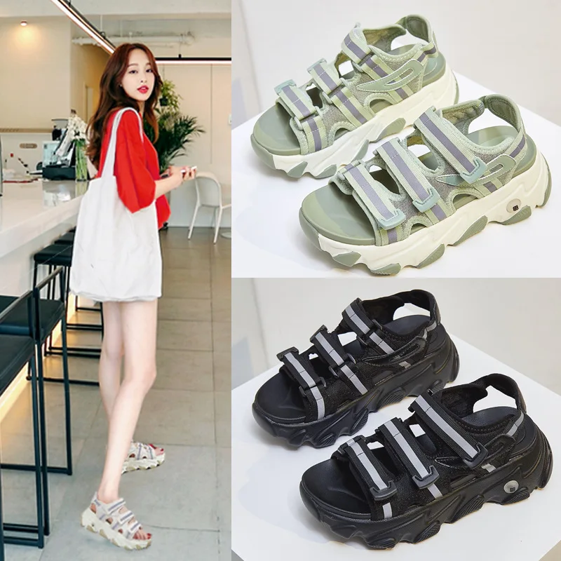 

New Summer Platform Sports Women Sandals Fashion Casual Sandy Beach Female Shoes Genuine Leather Handmade Teep Toe Ladies Flats