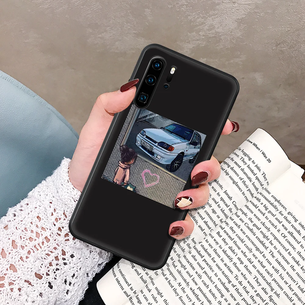 

JDM Sports Car Comic Phone Case For Huawei P Mate Smart 10 20 30 40 Lite Z 2019 Pro black Cover Fashion Funda Luxury Prime 3D