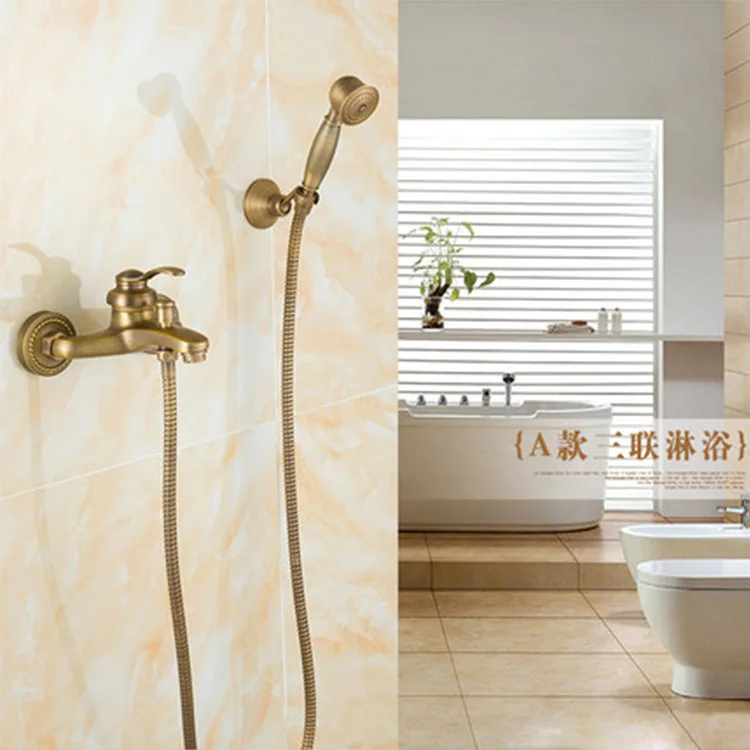

All copper antique tap black ancient rain shower set hand-held spray head into the wall simple bathtub European toilet