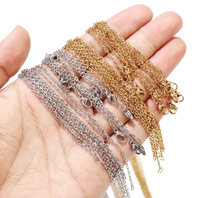 

50pcs/lot Gold/Steel Tone Stainless Steel Rolo Cable Chain Necklace 1mm/1.5mm/2mm Necklaces For DIY Jewelry Making Findings