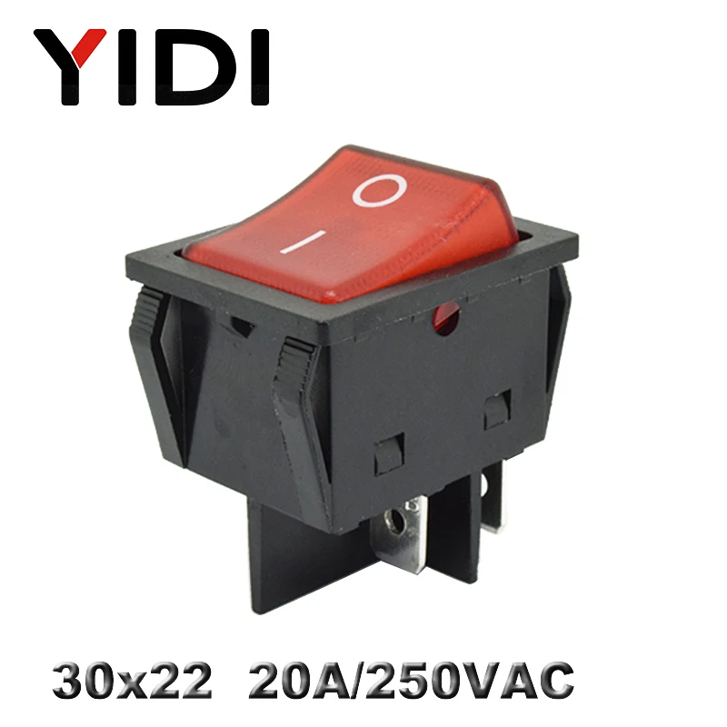 KCD4-201 30x22 30A 250VAC сверхмощный KCD4 кулисный переключатель 20A 250VAC DPST вкл. Выкл. Фиксация 12V 220V красный зеленый синий светодиодный с подсветкой