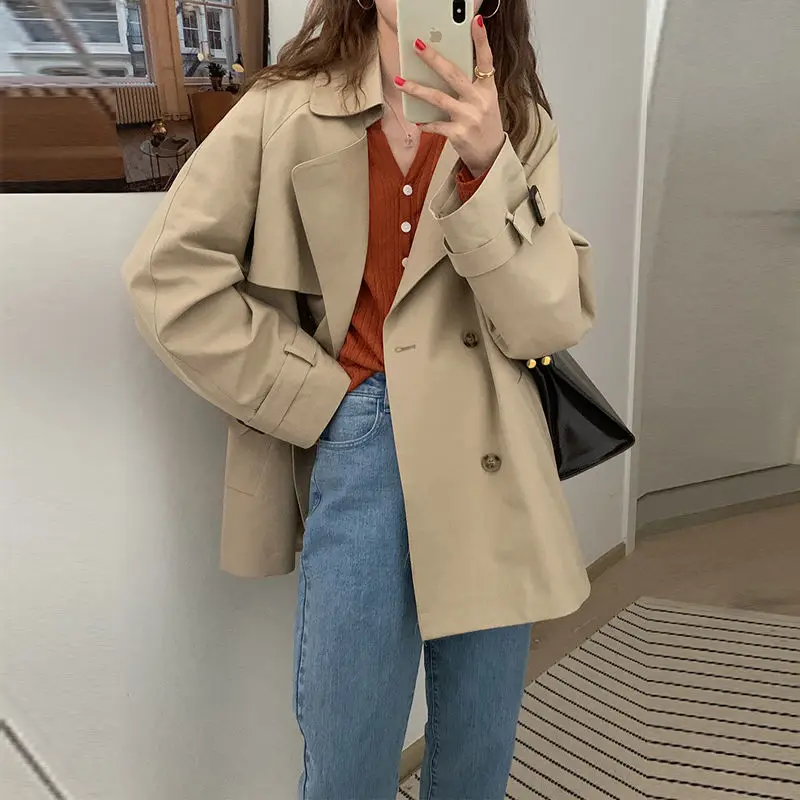 

Spring Autumn Elegant Trench Jacket For Women Casual Loose Outwear Top Ladies Chic Solid Color Trench Coat