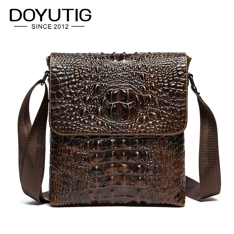 Брендовые мужские сумки через плечо DOYUTIG из натуральной кожи с коричневым