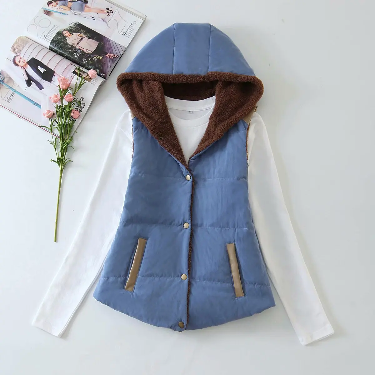 

Autumn Winter Down Women Vest 2020 New Cotton Waistcoat Thick Waistcoat Women's Mid-length Korean Loose Hooded Waistcoat Vest