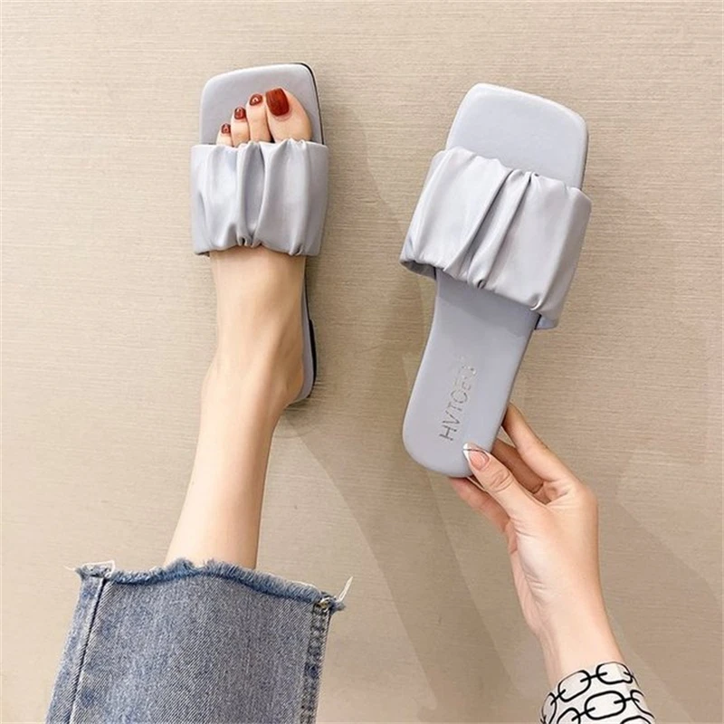 

Women's shoes slippers 2021 summer new Korean students flat-bottom square toe fashion fairy style slippers beach shoes