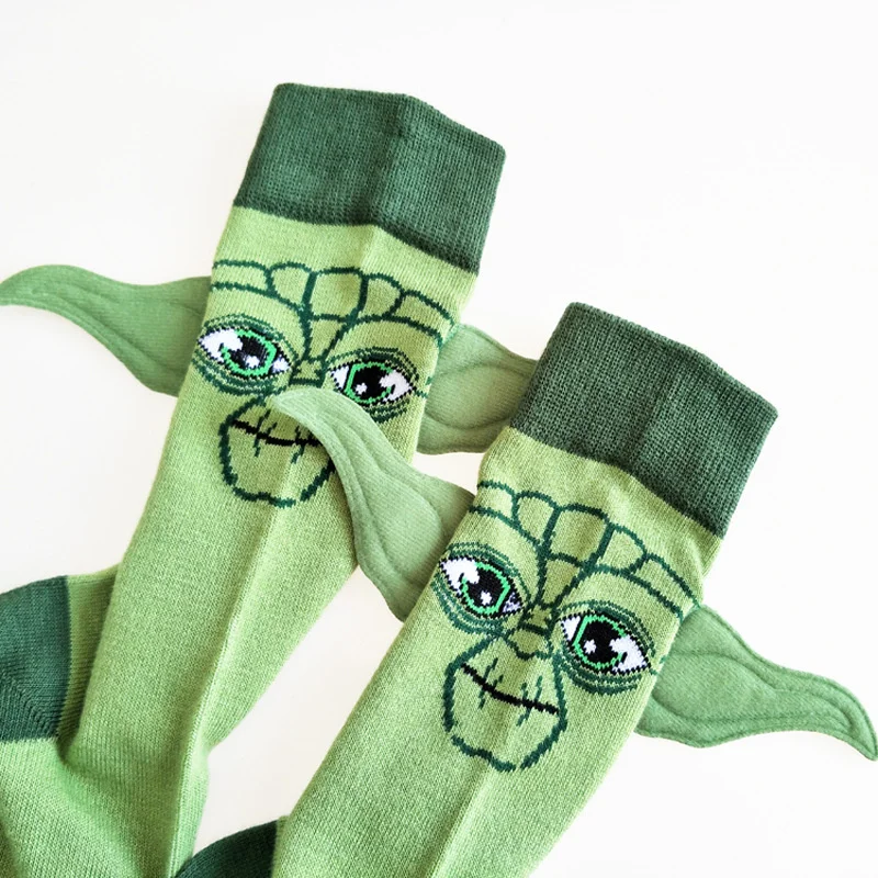 

Disney's new European and American personality sewing ear cartoon master Yoda men's mid-tube sports socks