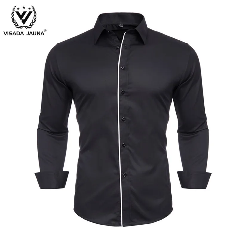 Мужская Облегающая рубашка VISADA JUANA Однотонная на пуговицах Y31 2019|Повседневные