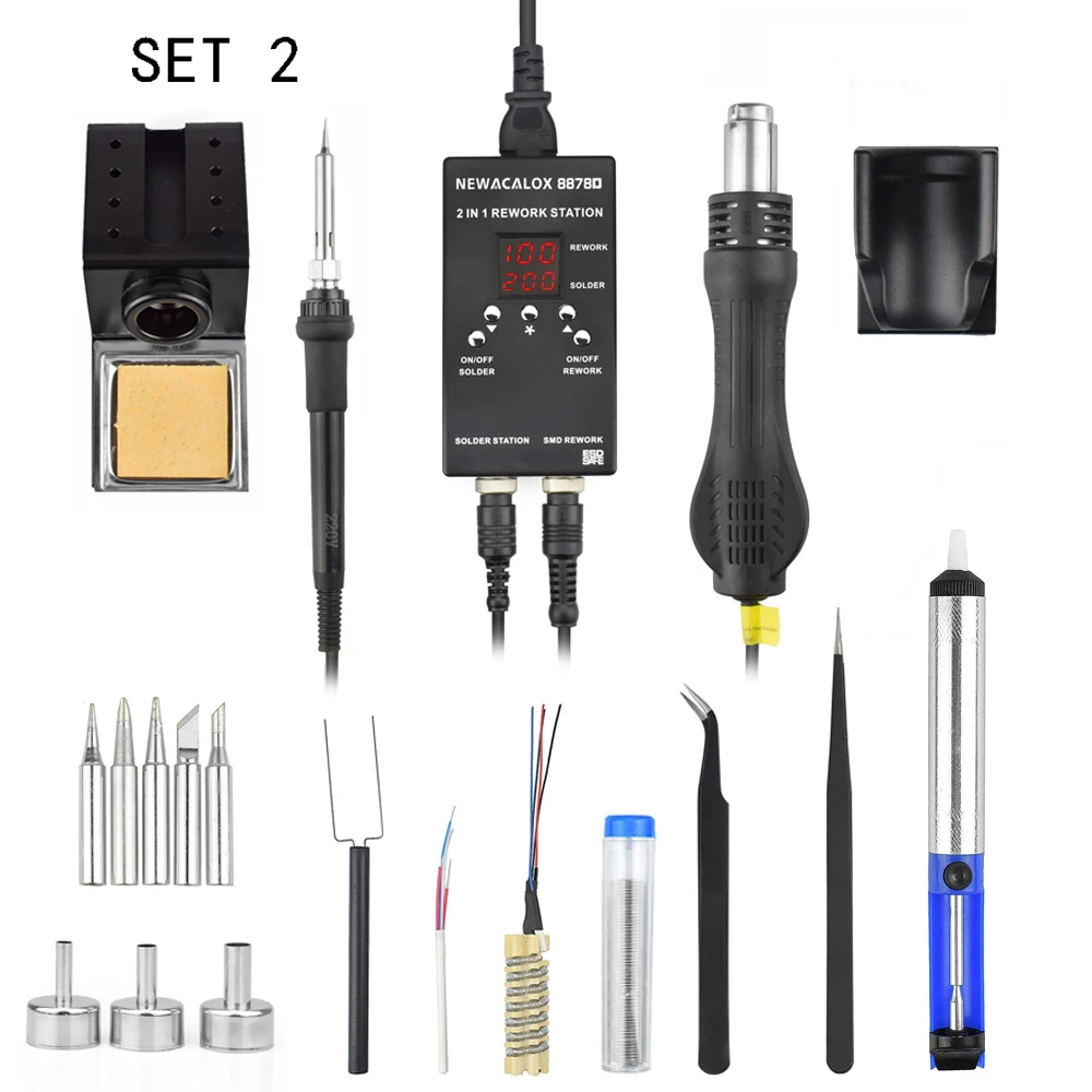 2 Soldering Station NEWACALOX 8878 портативный цифровой 2 в 1 SMD BGA паяльная станция 700 Вт Тепловая пушка паяльник набор сварочный инструмент паяльная станция - Цвет: 2 Soldering Station