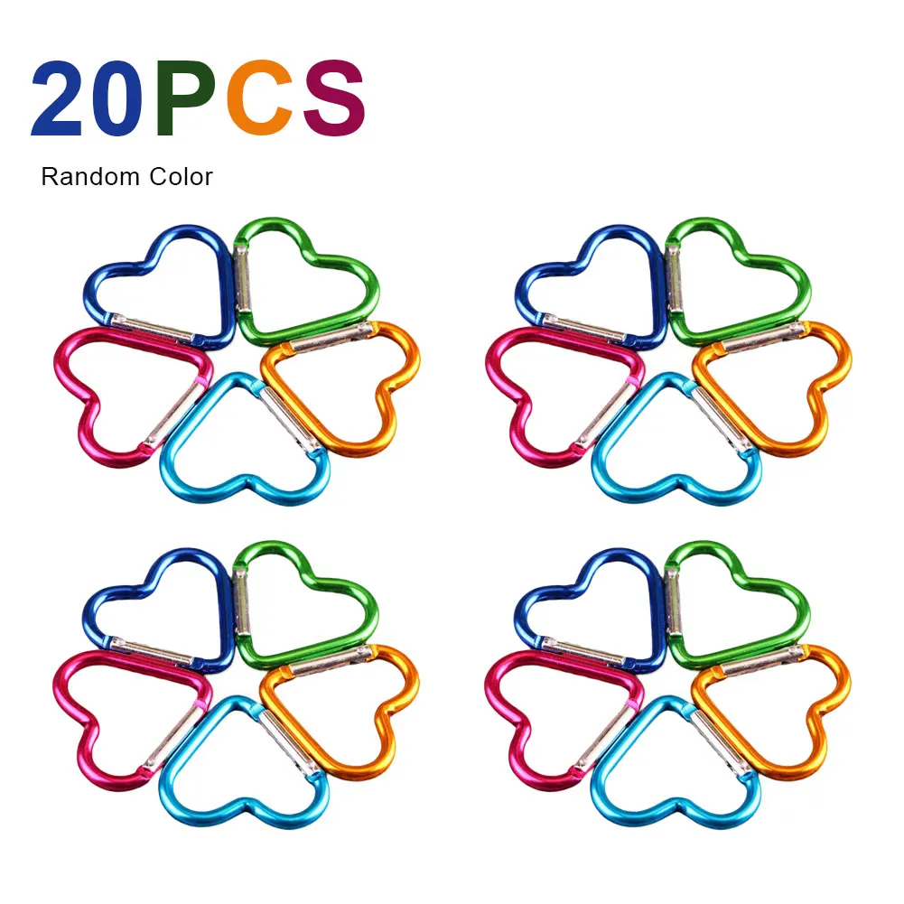 

20pcs Heart-shaped Aluminum Carabiner Key Chain Clip Outdoor Camping Keyring Hook Water Bottle Hanging Buckle Travel Kit