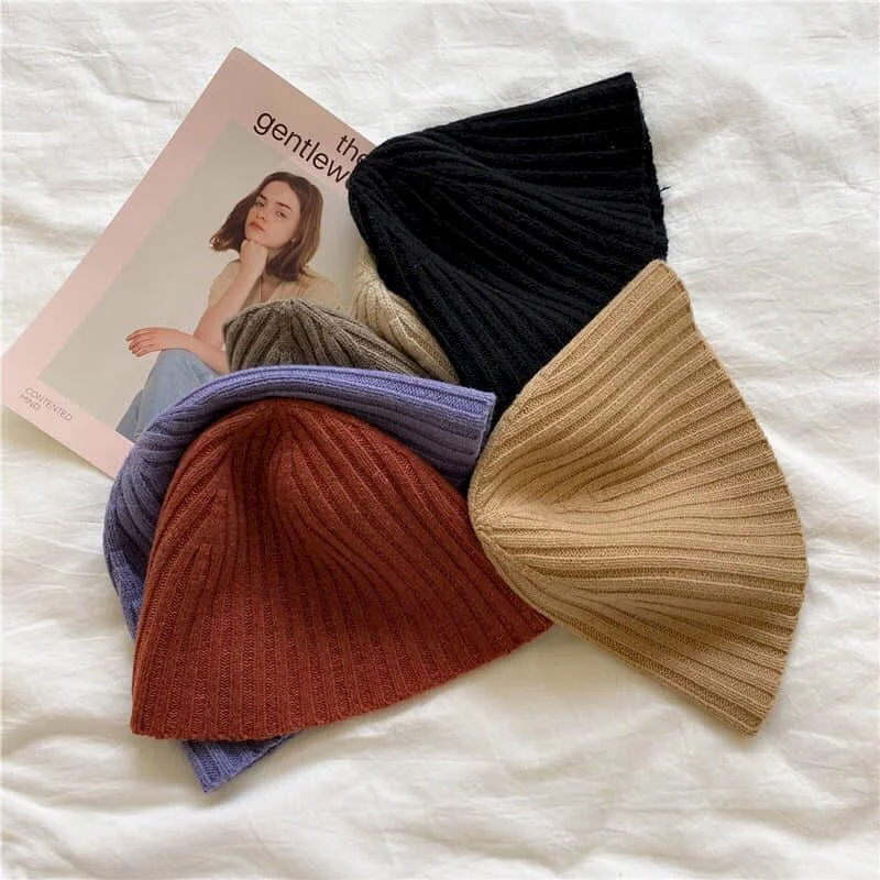 Japanese niche knitting bucket hat female solid color casual wild fisherman hat Korean version of the tide autumn woolen hat