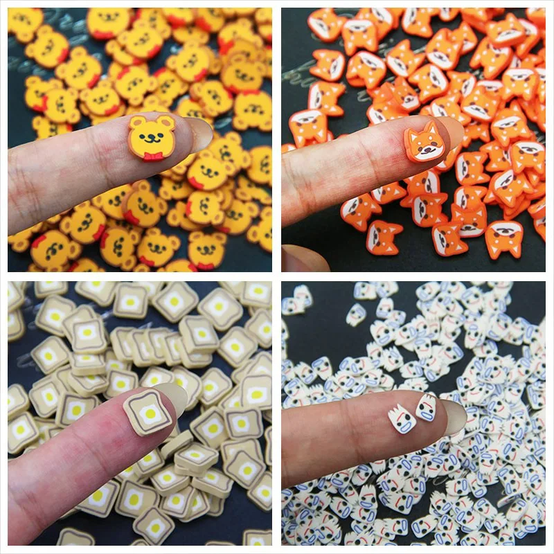 

10g/bag Pretty Shiba Inu Bear Toast Clay Slices Soft Pottery Animal Miniaure Sprinkles for DIY Crafts Filling Accessories
