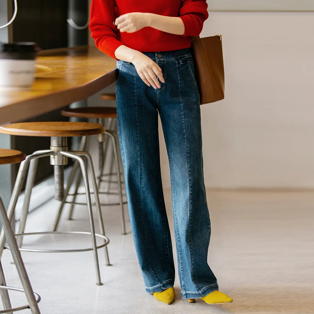 

Summer New Women's Big Long-legged Retro Loose High-waisted Trousers Stretch Wide-leg Tall Jeans Women