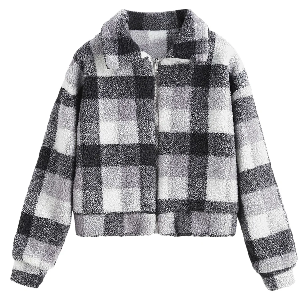 ZAFUL пальто в клетку из искусственного меха для женщин Осень Зима Пушистый