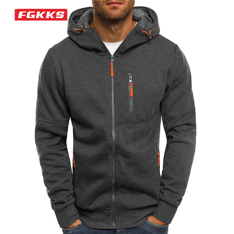 

Толстовка FGKKS мужская с капюшоном, повседневный свитшот на молнии, худи для фитнеса, однотонная верхняя одежда на молнии, на весну-осень
