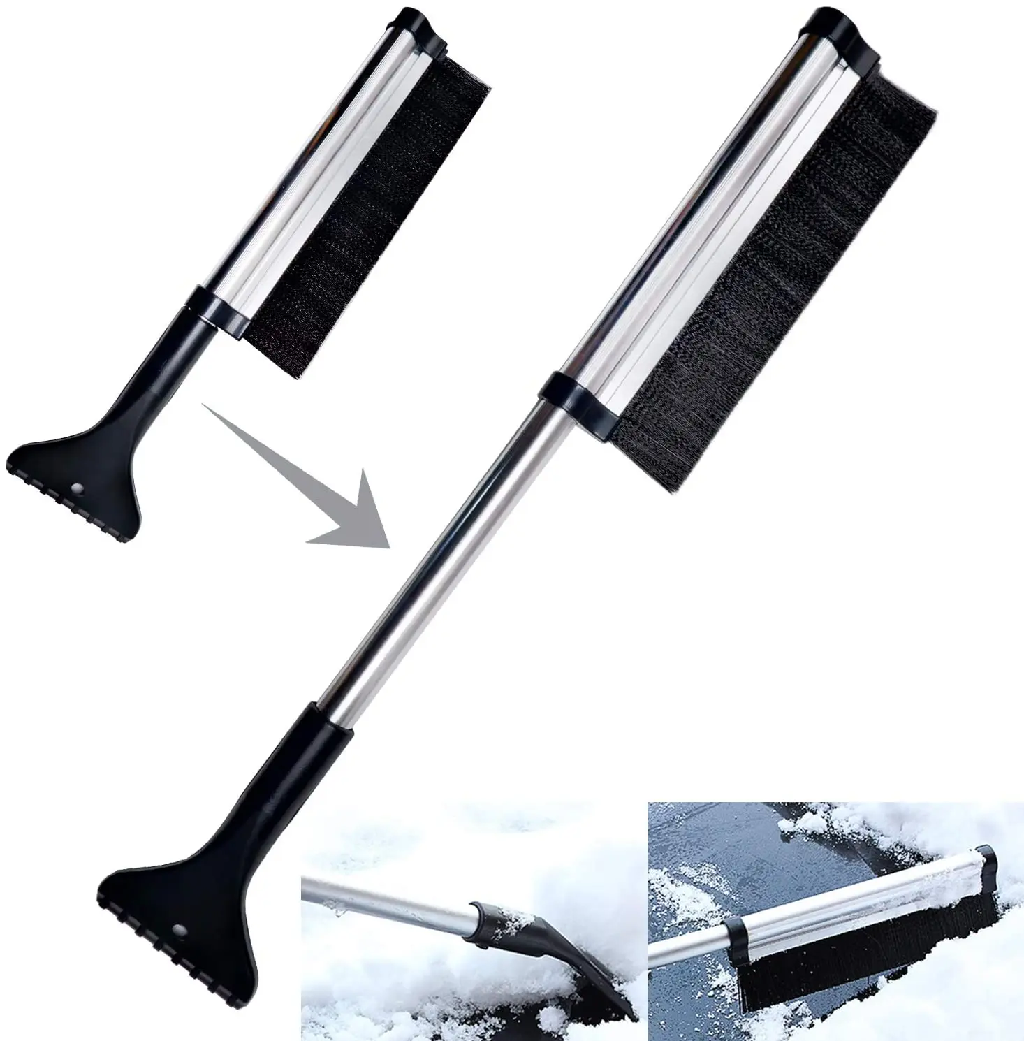 

Car Windshield Ice Scraper Glass Snow Brush Extendable Stainless Steel Snow Remover Cleaner Tool Broom Wash Accessories