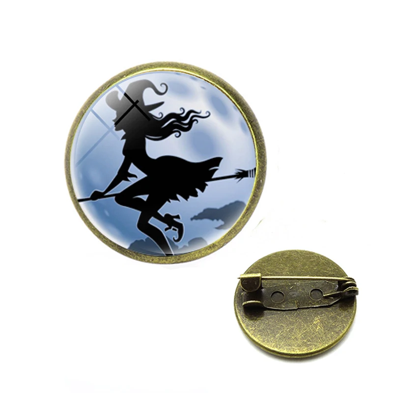 Броши с кристаллами на Хэллоуин черная плитка стеклянный купол кулон Тыква узор