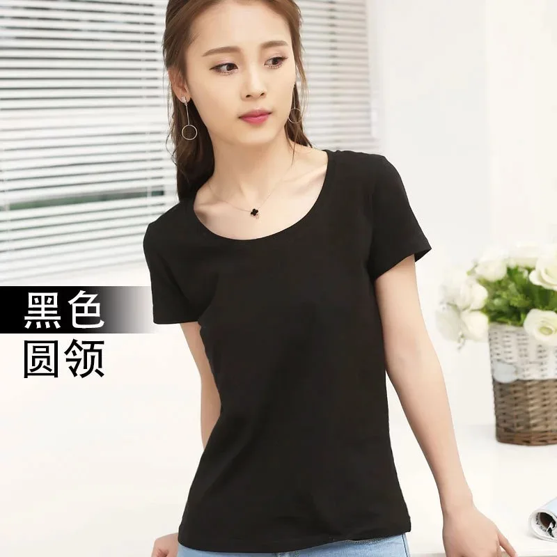 

2020 Women's Slim Round Neck Base Cotton Short Sleeve T-Shirt gray