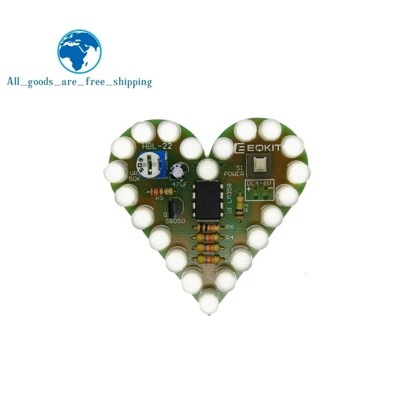 DIY Kit сердце Форма охлаждающаяся Лампа Комплект DC 4 V-6 V Дыхание светодиодный люкс Красный белого и синего цвета зеленый Сделай Сам электронный производство для обучения