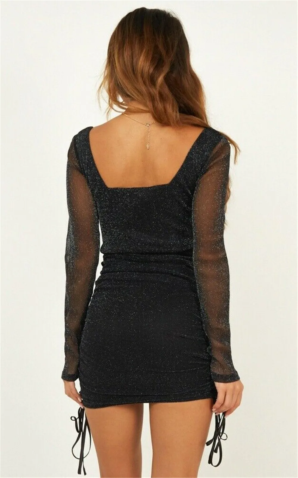 Женское Короткое вечернее блестящее платье элегантное облегающее Сетчатое с