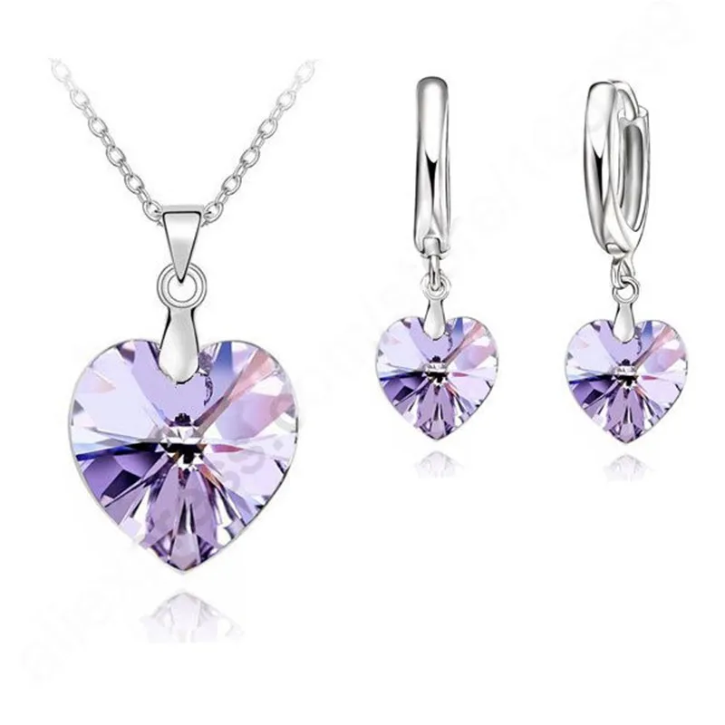 Комплект из колье и серёг серебра 925 пробы с фиолетовым кристаллом|necklace earring ring