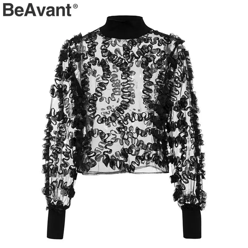 BeAvant Сексуальная кружевная блузка с прозрачной сеточкой Женская водолазка