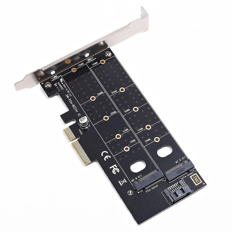 Двойной M.2 Адаптерная плата Pcie M2 Ssd Nvme (M) или Sata (ключ B) 22110 2280 2260 2242 2230 к Pci-E 3 0X4