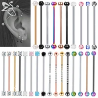 zs 1pc 14g colorful long industrial barbell ring for women men stainless steel stud earring ear cartilage helix piercing jewelr