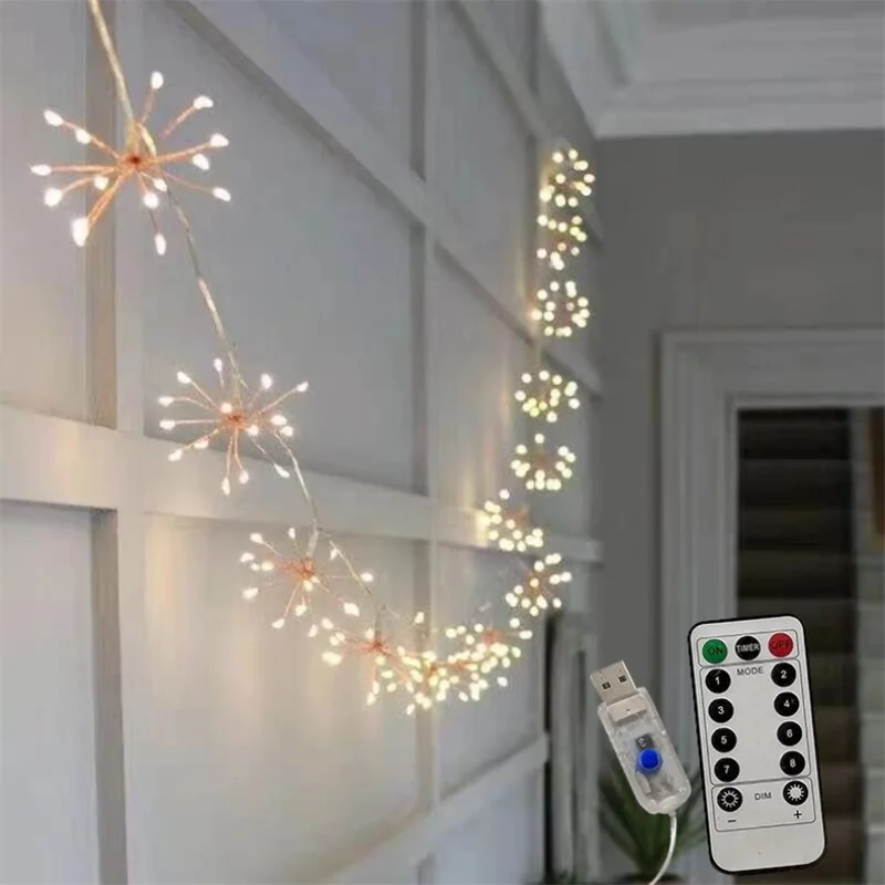 Led Firework Lights Fairy Light Copper Wire String Lights USB Battery Operated String Lighting Wedding Christmas Decoration